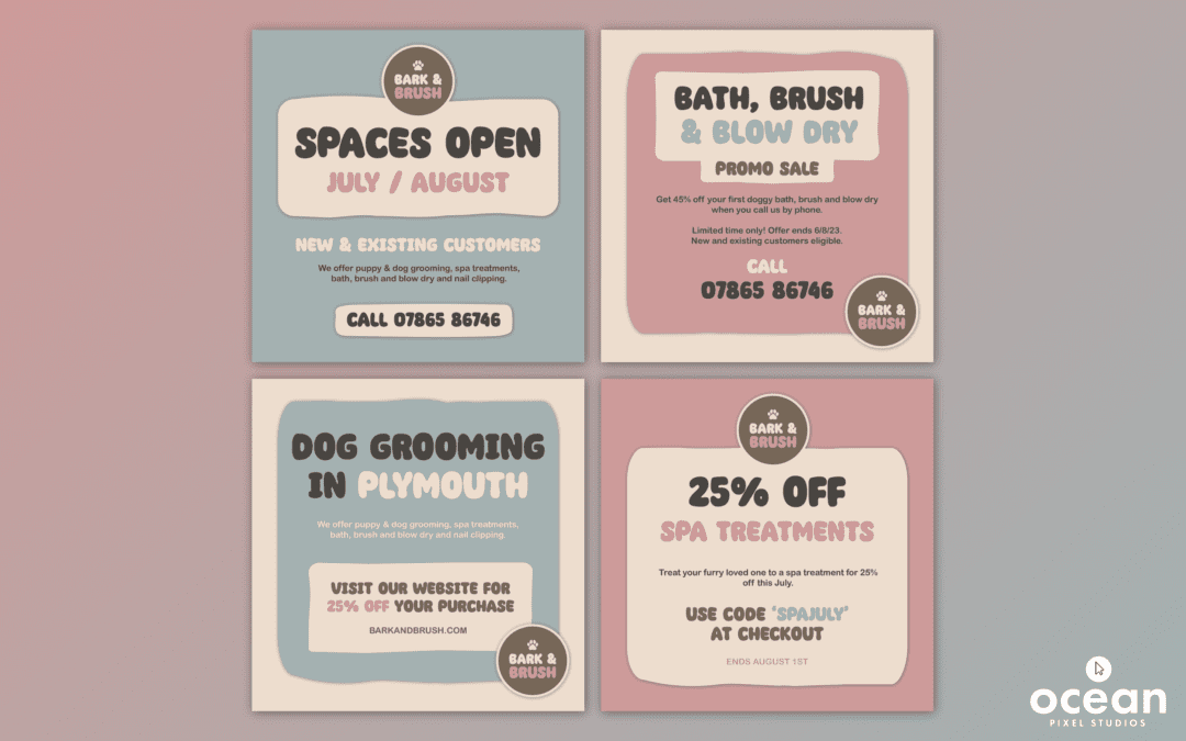 Bark & Brush Dog Grooming Social Media Post Design