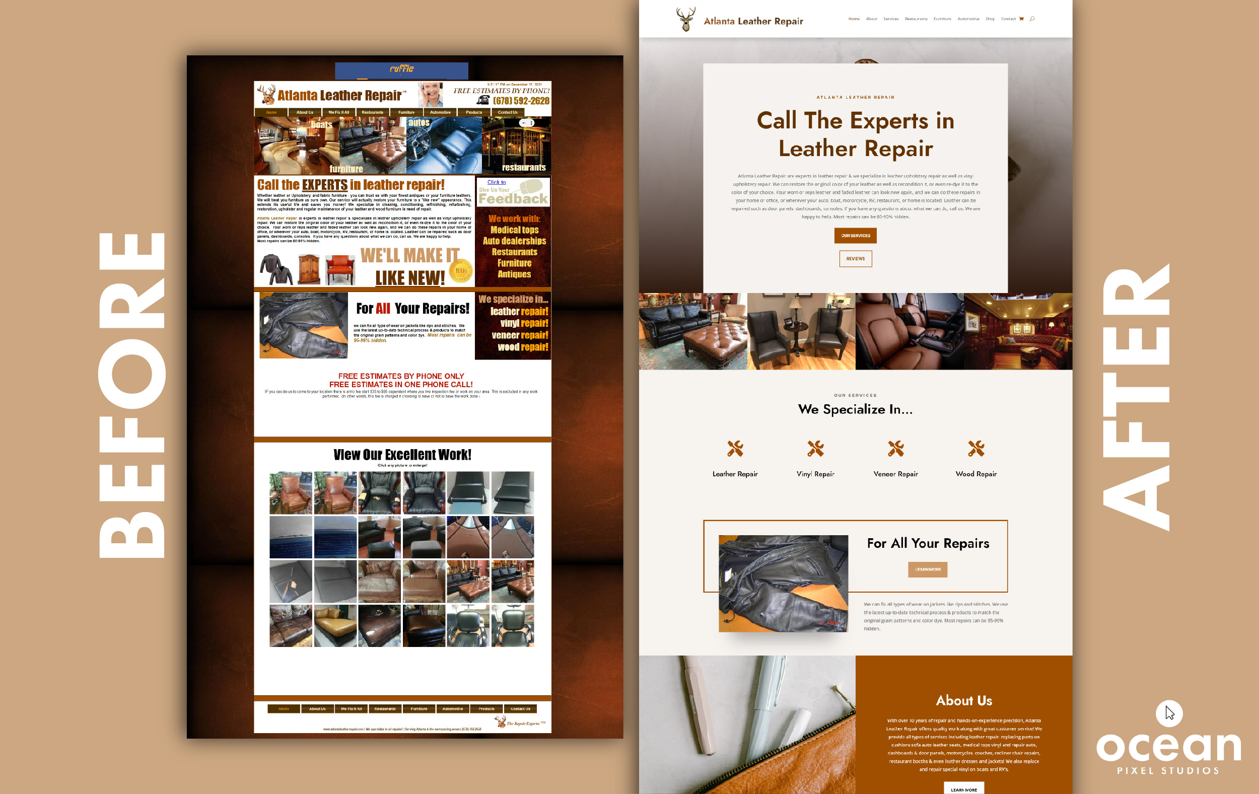 Atlanta Leather Repair Website Design Before and After