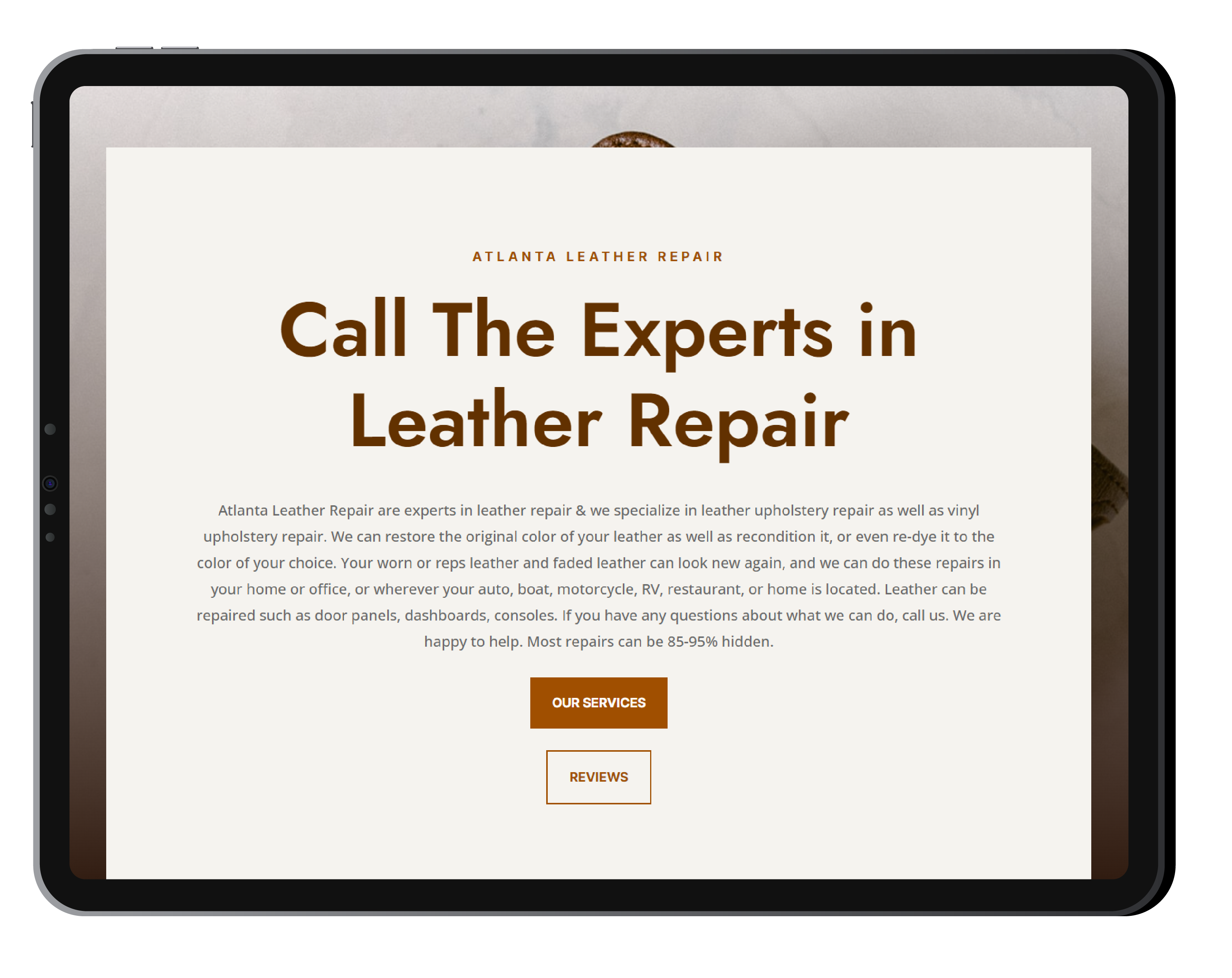 Atlanta Leather Repair iPad Website Mockup