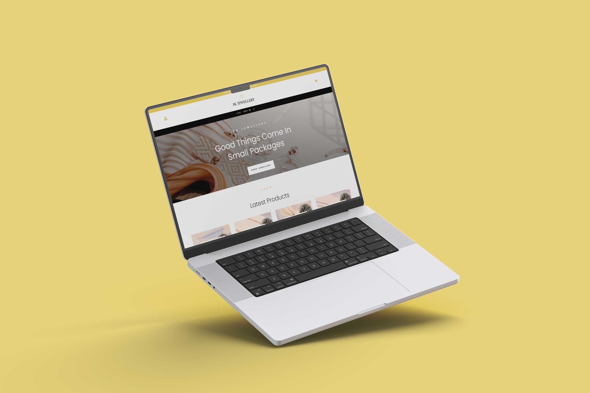 HK Jewellery Laptop Website Mockup