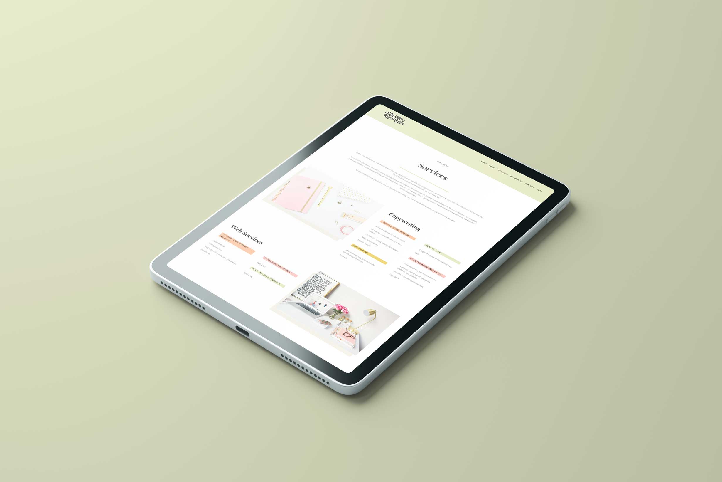 Lauren Robinson iPad Website Mockup